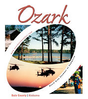 Picture of an Ad showing different pictures of the history of the town. Ad says: Ozark