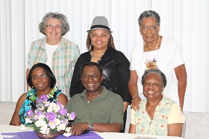 Picture of five females and one males smiling for a group picture for "HEALTHY NEIHBORS